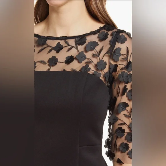 Eliza J NWT ABSOLUTELY STUNNING SIZE 6 Black Social Lace Sleeve Scuba Dress - Picture 3 of 8